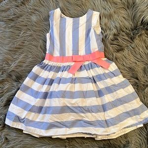 Blue and White Striped Dress with Pink Bow